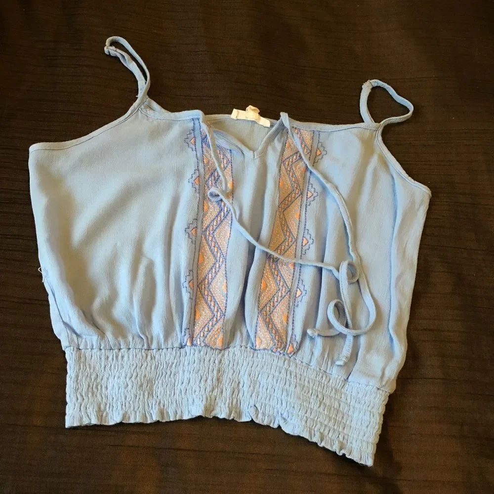 Mine light blue embroidered crop top. Size: S